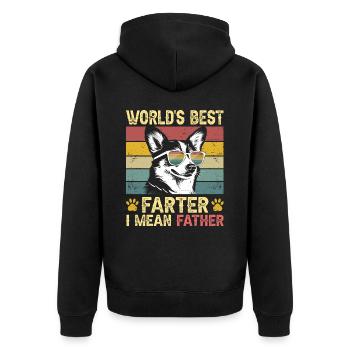 Vintage and Humorous Dog Daddy Dog Corgi - Unisex Premium Organic Zip Hoodie - black - Back - Nico (187cm)