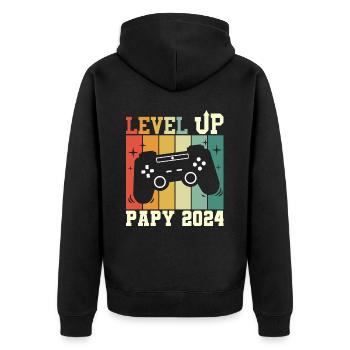 Papy Geek Annonce Grossesse Futur Papy 2024 - Veste à capuche bio Premium Unisexe - noir - Dos - Nico (187cm)