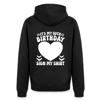 50-jähriges Jubiläum Schild Frau Jubiläum 50 Jahre - Unisex Premium Bio Zip Hoodie - Schwarz - Hinten - Nico (187cm)