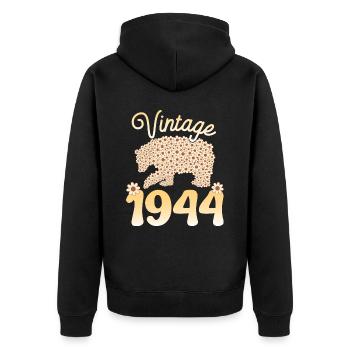 Bär 1944 Geburtstagsfeier Frau 80 Jahre - Unisex Premium Bio Zip Hoodie - Schwarz - Hinten - Nico (187cm)