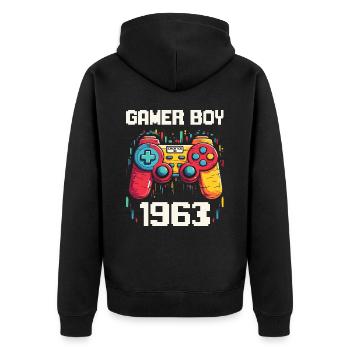 Geek Man Level 60 Geburtstag Gamer 60 Jahre - Unisex Premium Bio Zip Hoodie - Schwarz - Hinten - Nico (187cm)