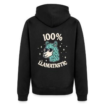 100% Lamatastischer Lama-Humor 100% Fantastisch - Unisex Premium Bio Zip Hoodie - Schwarz - Hinten - Nico (187cm)