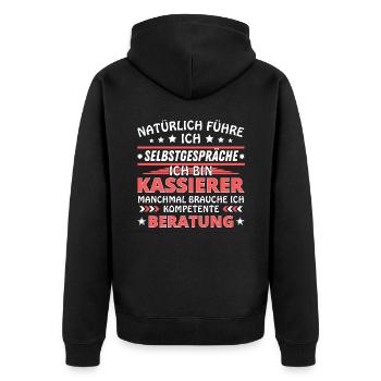 Ich führe Selbstgespräche - Kassierer Edition - Unisex Premium Bio Zip Hoodie - Schwarz - Hinten - Nico (187cm)