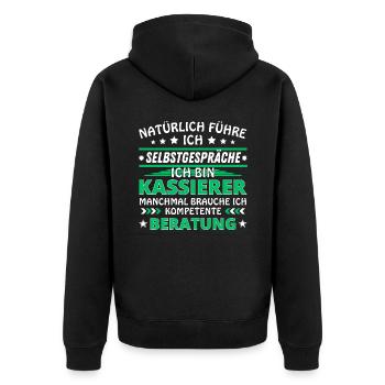 Ich führe Selbstgespräche - Kassierer Edition - Unisex Premium Bio Zip Hoodie - Schwarz - Hinten - Nico (187cm)