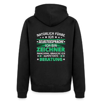 Ich führe Selbstgespräche - Zeichner Edition - Unisex Premium Bio Zip Hoodie - Schwarz - Hinten - Nico (187cm)