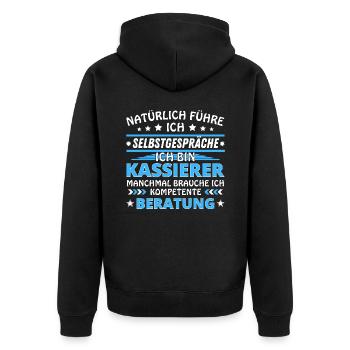 Ich führe Selbstgespräche - Kassierer Edition - Unisex Premium Bio Zip Hoodie - Schwarz - Hinten - Nico (187cm)