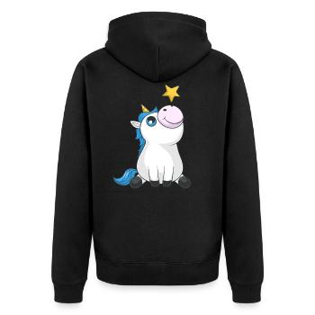 Süßes Comic Einhorn - Unisex Premium Bio Zip Hoodie - Schwarz - Hinten - Nico (187cm)