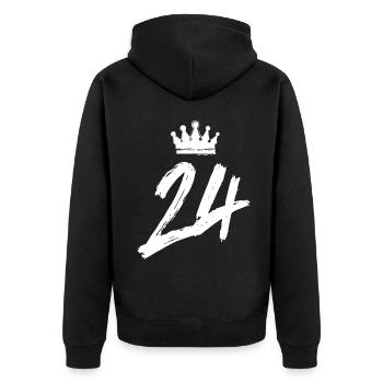 24 Zahl Krone - Unisex Premium Bio Zip Hoodie - Schwarz - Hinten - Nico (187cm)