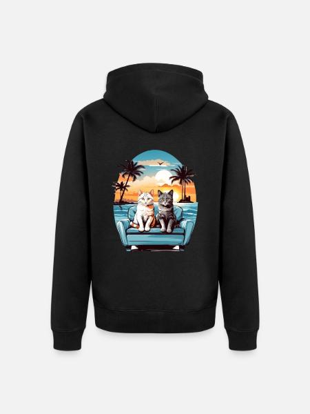 Katzen am Meer - Unisex Premium Bio Zip Hoodie - Schwarz
