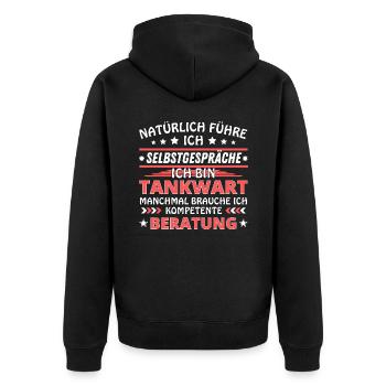 Ich führe Selbstgespräche - Tankwart Edition - Unisex Premium Bio Zip Hoodie - Schwarz - Hinten - Nico (187cm)