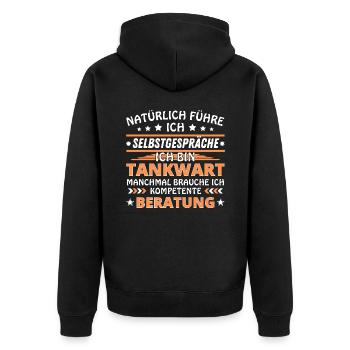 Ich führe Selbstgespräche - Tankwart Edition - Unisex Premium Bio Zip Hoodie - Schwarz - Hinten - Nico (187cm)