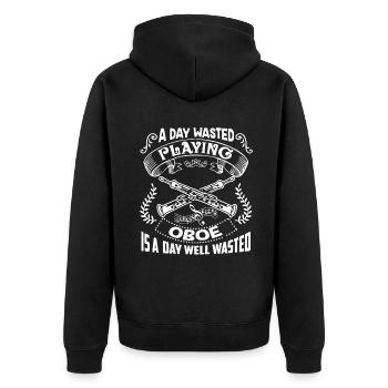 Oboe A Day Playing Oboe - Unisex Premium Organic Zip Hoodie - black - Back - Nico (187cm)
