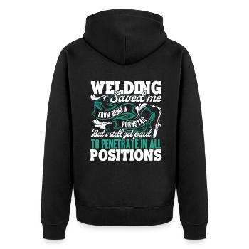 Welding Welding Save Me - Unisex Premium Organic Zip Hoodie - black - Back - Nico (187cm)