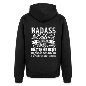 Editor Badass Editor - Unisex Premium Organic Zip Hoodie - black - Back - Nico (187cm)