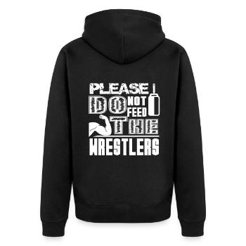 Wrestling Do Not Feed The Wrestlers - Unisex Premium Organic Zip Hoodie - black - Back - Nico (187cm)