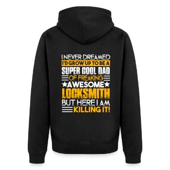 Locksmith Super Cool Locksmith Dad - Unisex Premium Organic Zip Hoodie - black - Back - Nico (187cm)
