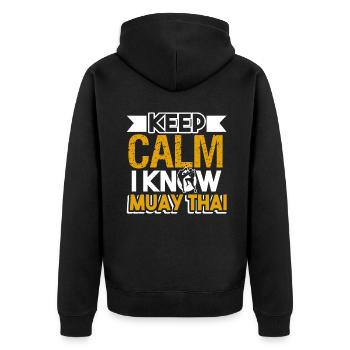 Muay Thai Keep Calm I Know Muay Thai - Unisex Premium Organic Zip Hoodie - black - Back - Nico (187cm)