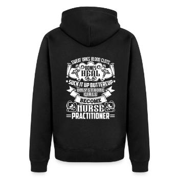 Nurse Practitioner Nurse Practitioner Strong Girl - Unisex Premium Organic Zip Hoodie - black - Back - Nico (187cm)
