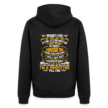 Pipefitter Pipefitter Till I Die - Unisex Premium Organic Zip Hoodie - black - Back - Nico (187cm)