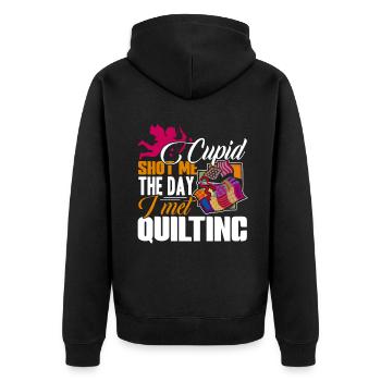 Quilting Cupid Shot Me The Day I Met Quilting - Unisex Premium Organic Zip Hoodie - black - Back - Nico (187cm)