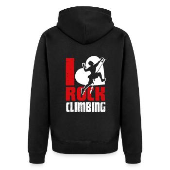 Rock Climbing I Love Rock Climbing - Unisex Premium Organic Zip Hoodie - black - Back - Nico (187cm)