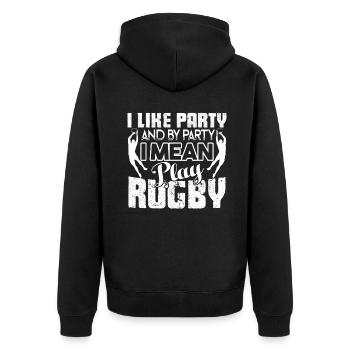 Rugby I Like To Play Rugby - Unisex Premium Organic Zip Hoodie - black - Back - Nico (187cm)
