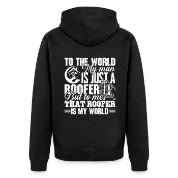 Roofer Roofer Is My World - Unisex Premium Organic Zip Hoodie - black - Back - Nico (187cm)