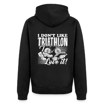 Triathlon I Don't Like Triathlon I Love It - Unisex Premium Organic Zip Hoodie - black - Back - Nico (187cm)
