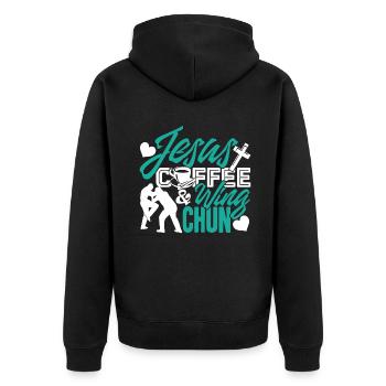 Wing Chun Jesus Coffee Wing Chun - Unisex Premium Organic Zip Hoodie - black - Back - Nico (187cm)