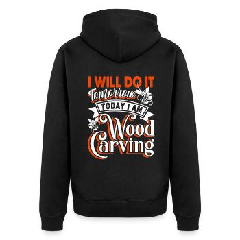 Wood Carving Today I Am Wood Carving - Unisex Premium Organic Zip Hoodie - black - Back - Nico (187cm)