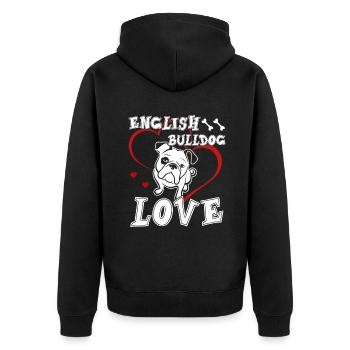English Bulldog Love Funny English Bulldog - Unisex Premium Organic Zip Hoodie - black - Back - Nico (187cm)