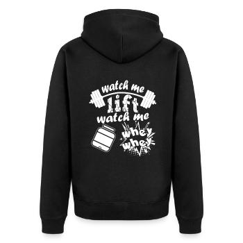 Gym Watch Me Lift - Unisex Premium Organic Zip Hoodie - black - Back - Nico (187cm)
