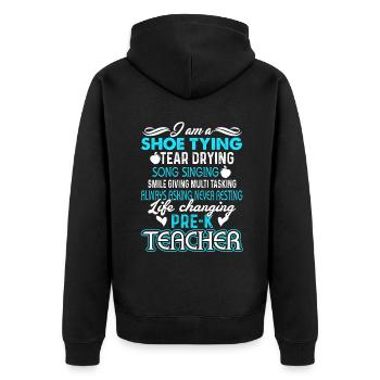 Pre K Teacher Shoe Tying Tear Drying - Unisex Premium Organic Zip Hoodie - black - Back - Nico (187cm)