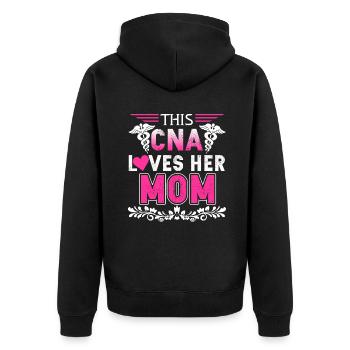 This CNA Loves Her Mom - Unisex Premium Organic Zip Hoodie - black - Back - Nico (187cm)