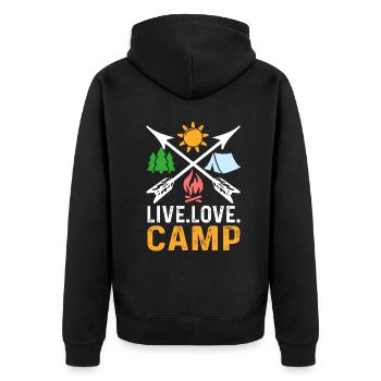 Camping Live Love Camp - Unisex Premium Organic Zip Hoodie - black - Back - Nico (187cm)
