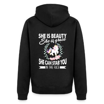 Unicorn She Is Beauty She Can Stab You - Unisex Premium Organic Zip Hoodie - black - Back - Nico (187cm)