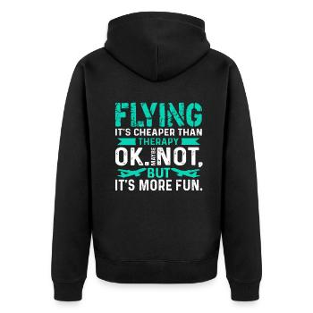 Pilot Flying Is Cheaper Than Therapy - Unisex Premium Organic Zip Hoodie - black - Back - Nico (187cm)