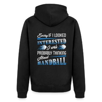 I Was Probably Thinking About Handball - Unisex Premium Organic Zip Hoodie - black - Back - Nico (187cm)