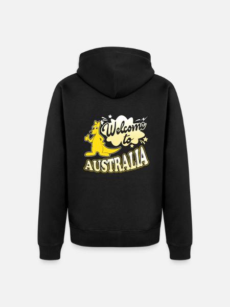 Kangaroo Welcome To Australia - Unisex Premium Organic Zip Hoodie - black