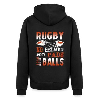 Rugby No Helmet No Pads Just Balls - Unisex Premium Organic Zip Hoodie - black - Back - Nico (187cm)
