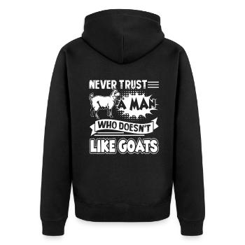 Never Trust A Man Who Doesn't Like Goats - Unisex Premium Organic Zip Hoodie - black - Back - Nico (187cm)
