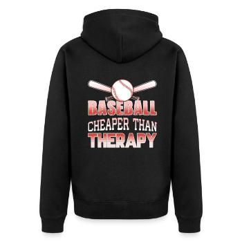 Baseball Cheaper Than Therapy - Unisex Premium Organic Zip Hoodie - black - Back - Nico (187cm)