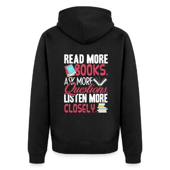 Book Read More Books - Unisex Premium Organic Zip Hoodie - black - Back - Nico (187cm)