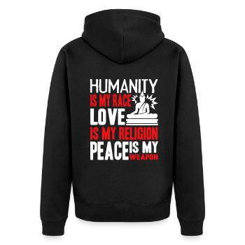 Buddha Humanity Is My Race Buddha - Unisex Premium Organic Zip Hoodie - black - Back - Nico (187cm)