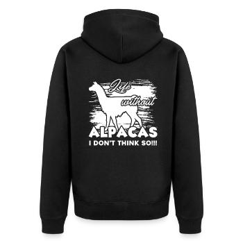 Alpaca Life Without Alpacas - Unisex Premium Organic Zip Hoodie - black - Back - Nico (187cm)