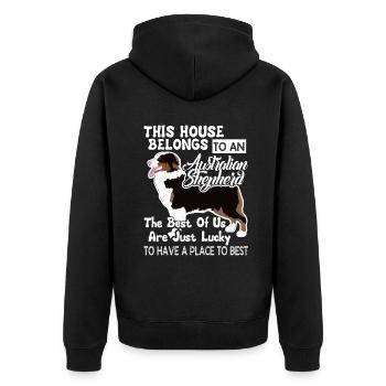 This House Belongs To An Australian Shepherd - Unisex Premium Organic Zip Hoodie - black - Back - Nico (187cm)
