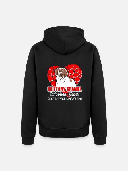 Brittany Spaniel Unlocking Hearts - Unisex Premium Organic Zip Hoodie - black