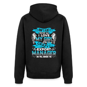 Export Manager Crazy Export Manager - Unisex Premium Organic Zip Hoodie - black - Back - Nico (187cm)