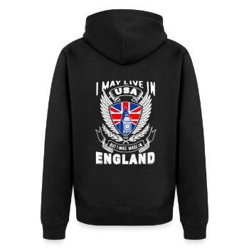 I May Live In USA But I Was Made In England - Unisex Premium Organic Zip Hoodie - black - Back - Nico (187cm)