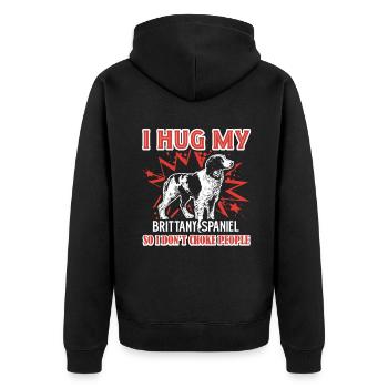 I Hug My Brittany Spaniel - Unisex Premium Organic Zip Hoodie - black - Back - Nico (187cm)